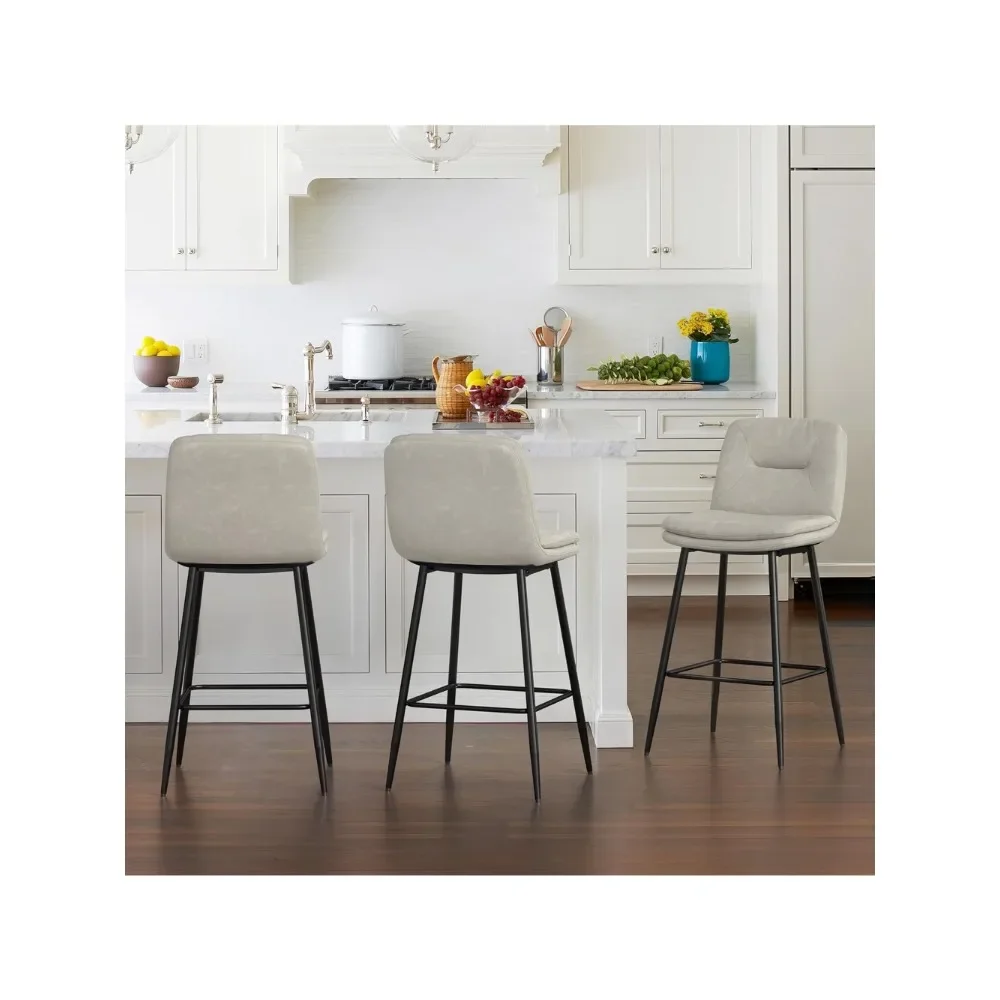 

26 Inch Bar Stools Set of 3, Double-Layer Upholstered Counter Height Bar Stools for Kitchen Island, Faux Leather Barstools