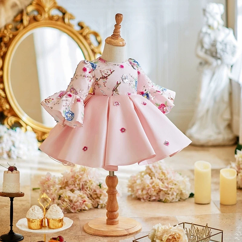 

Платье для девочки в китайском стиле на первый день рождения, атласное, с цветочным узором, в стиле принцессы, для девочек, нарядное, для вечеринки, для конкурса красоты, для торжественных мероприятий