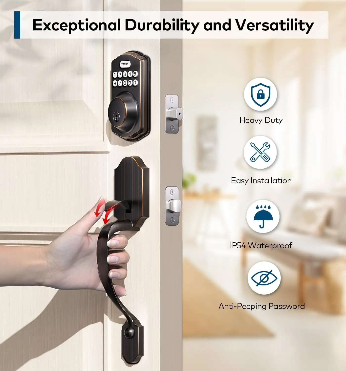 Keyless Entry Door Lock Deadbolt With Handle Set, Electronic Digital Smart Locks Set For Front Door With 2 Keys, Easy To Install