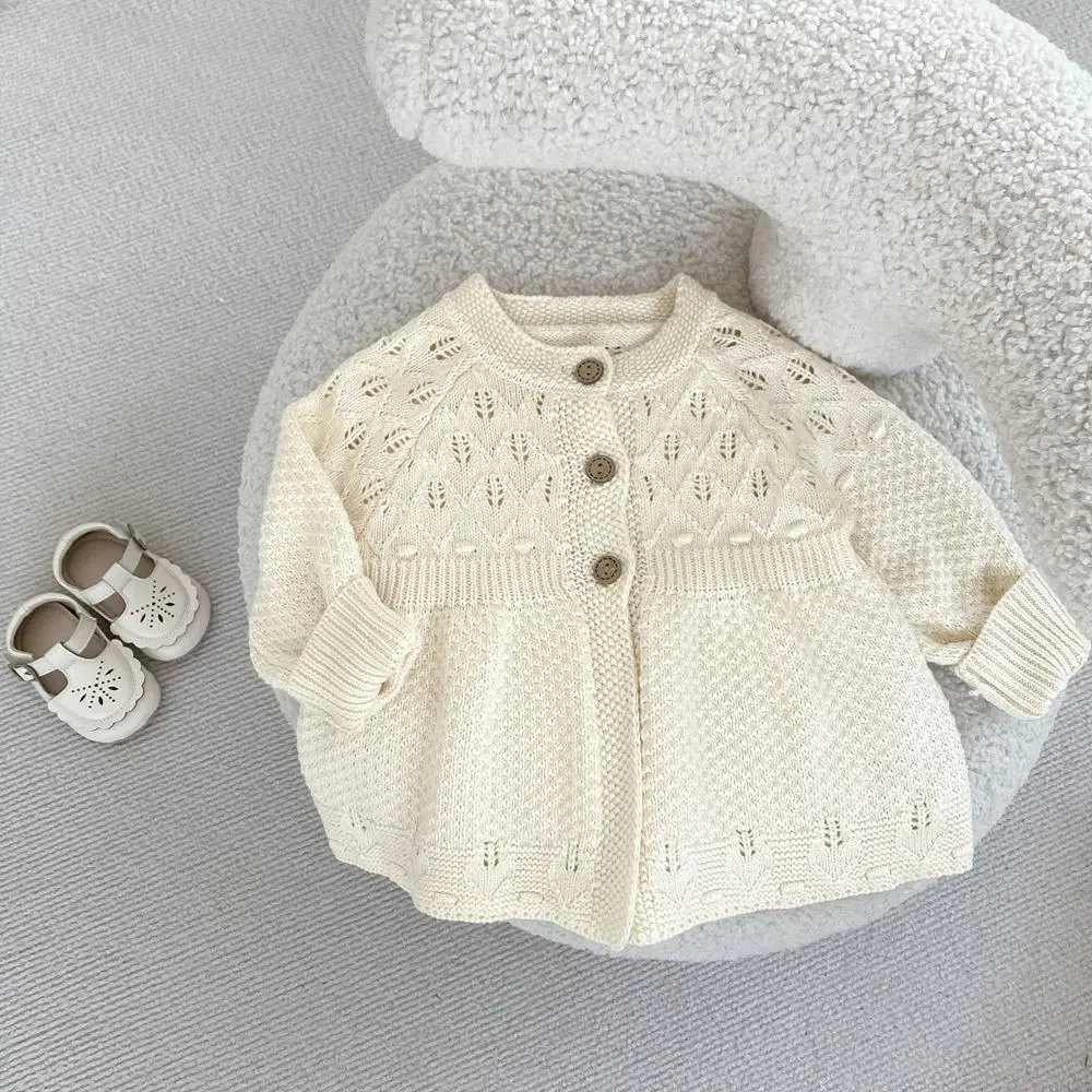 2025 Autumn Baby Girls A-Line Open Front Coat Soft Yarn Outerwear for Infant Toddler Cotton Outfits Baby Sweater Knit Cardigan