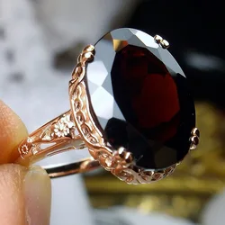 European and American Fashion Red Gem Crystal Ring Silver Wedding Ring Promise Engagement Ring Women's Jewelry