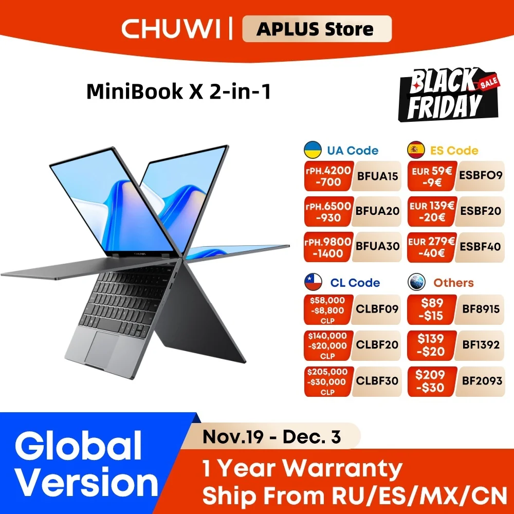 CHUWI MiniBook X 2-in-1 Tablet Laptop Intel N100 Notebook 12GB LPDDR5 512G SSD 10.51