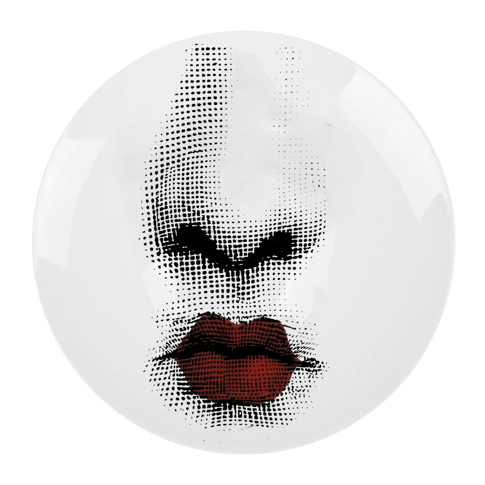 European Face Vintage Lady Face Red Lips Decorative Plate Morden Ceramic Wall Hanging Painting Dish Creative Wall Craft