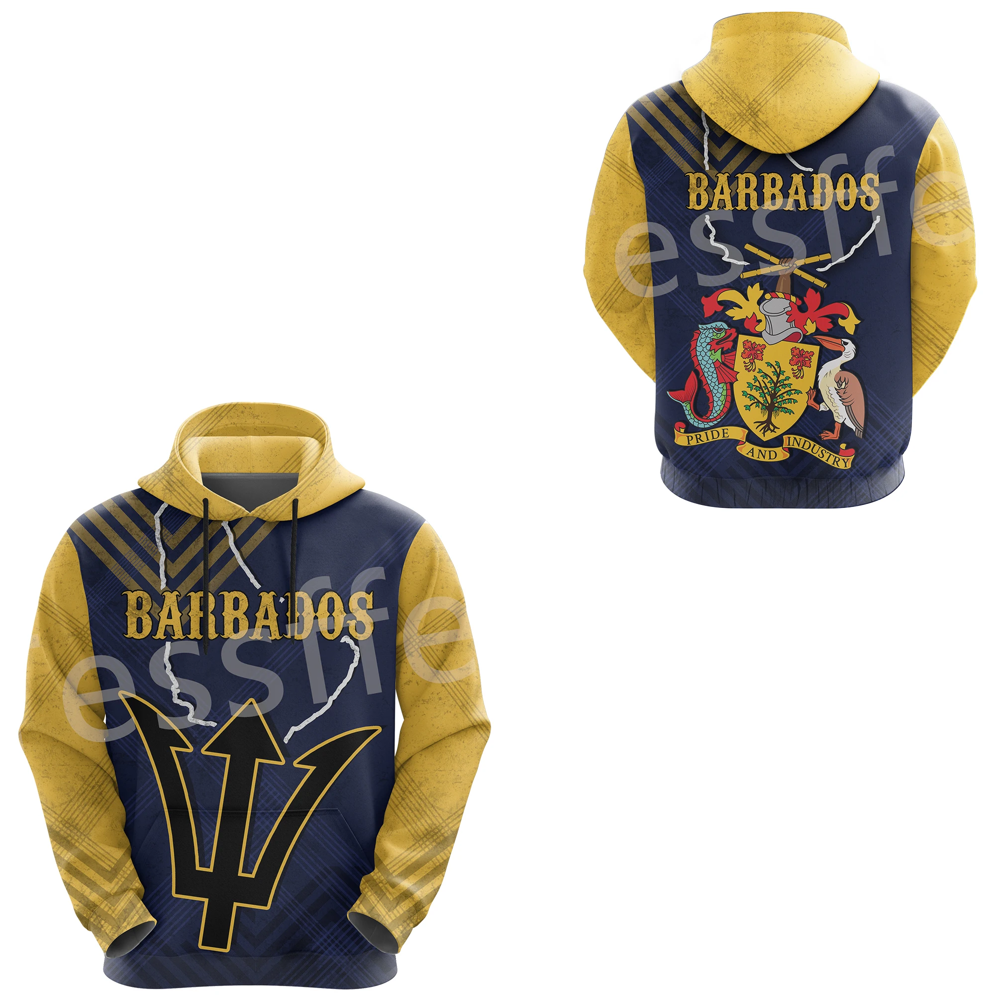 Barbados Caribbean Country Flag Tattoo Retro Pullover 3DPrint Unisex Harajuku Autumn Streetwear Funny Casual Jacket Hoodies 24X