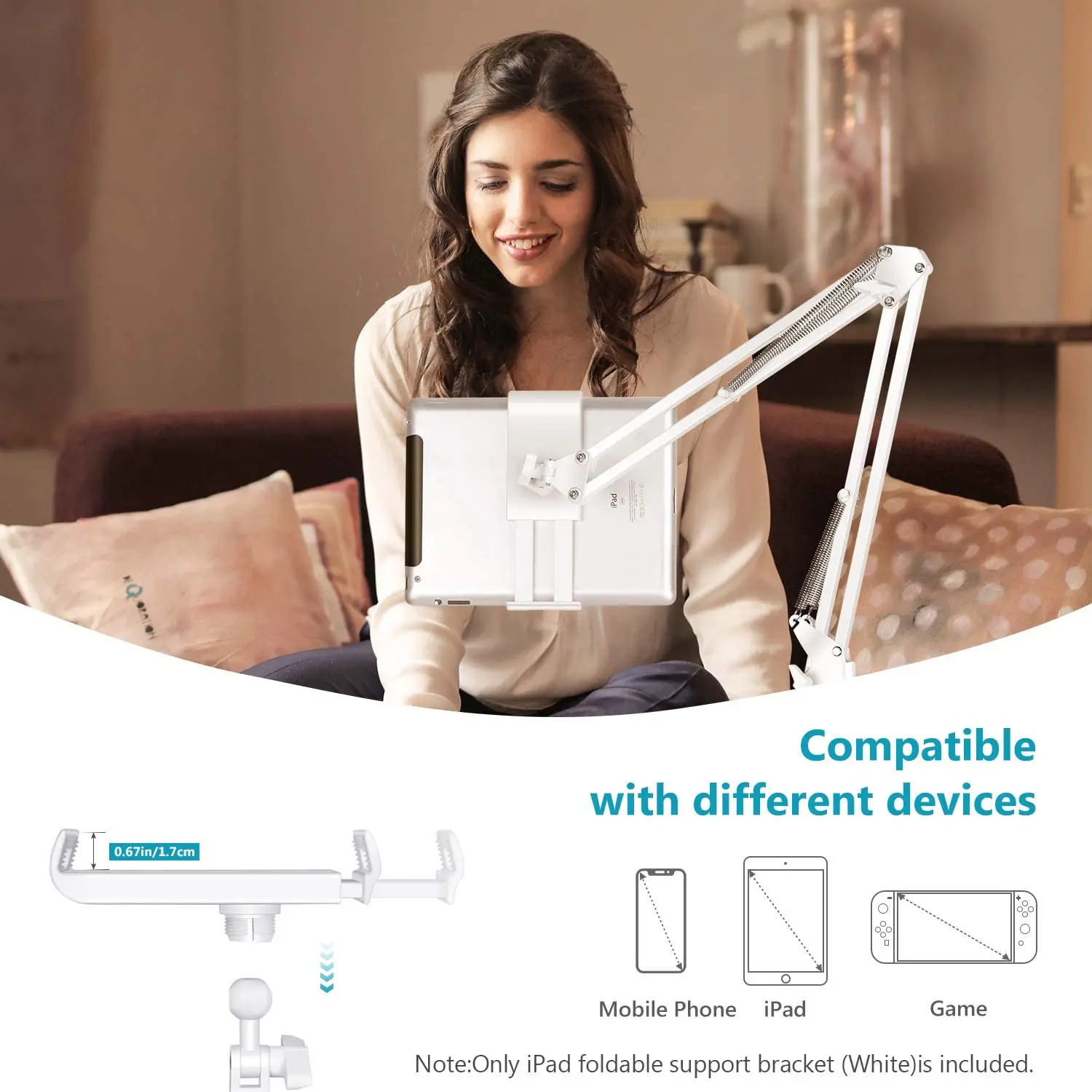NEEWER Tablet Mount Holder Smartphone and Tablet Stand Overhead Adjustable Arm for iPad Air iPad Mini iPhone Samsung LG Google