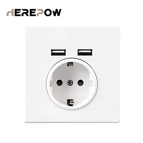 Herepow Usb 벽 전원 Google 가전 소켓 16A EU 표준 콘센트 110V-250V 듀얼 USB 전기 소켓 충전기 포트