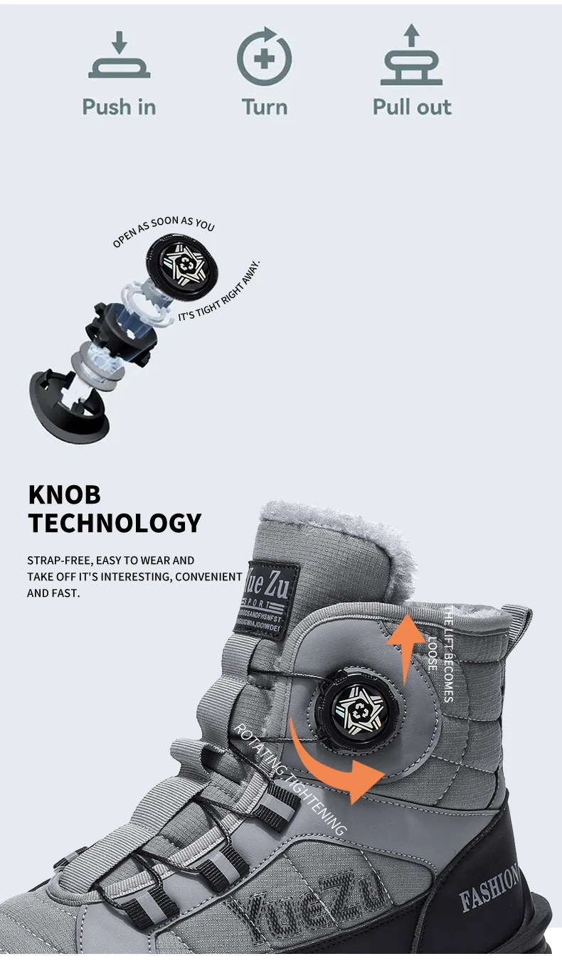 Ein Paar Herren-Wanderstiefel für Herbst und Winter, mit Fleece gefüttert, warm, stilvoll und vielseitig, hohe Schuhe in großen Größen, geeignet für Herbst- und Winteraktivitäten im Freien, Freizeit-Sportbekleidung. – Detail 4