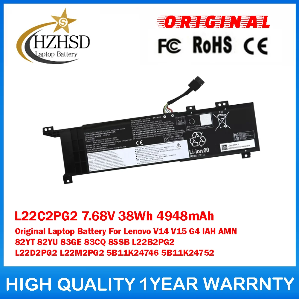 

L22C2PG2 7,68 В 38 Втч 4948 мАч оригинальный аккумулятор для ноутбука Lenovo V14 V15 G4 IAH AMN 82YT 82YU 83GE 8SSB L22B2PG2 L22D2PG2 L22M2PG2