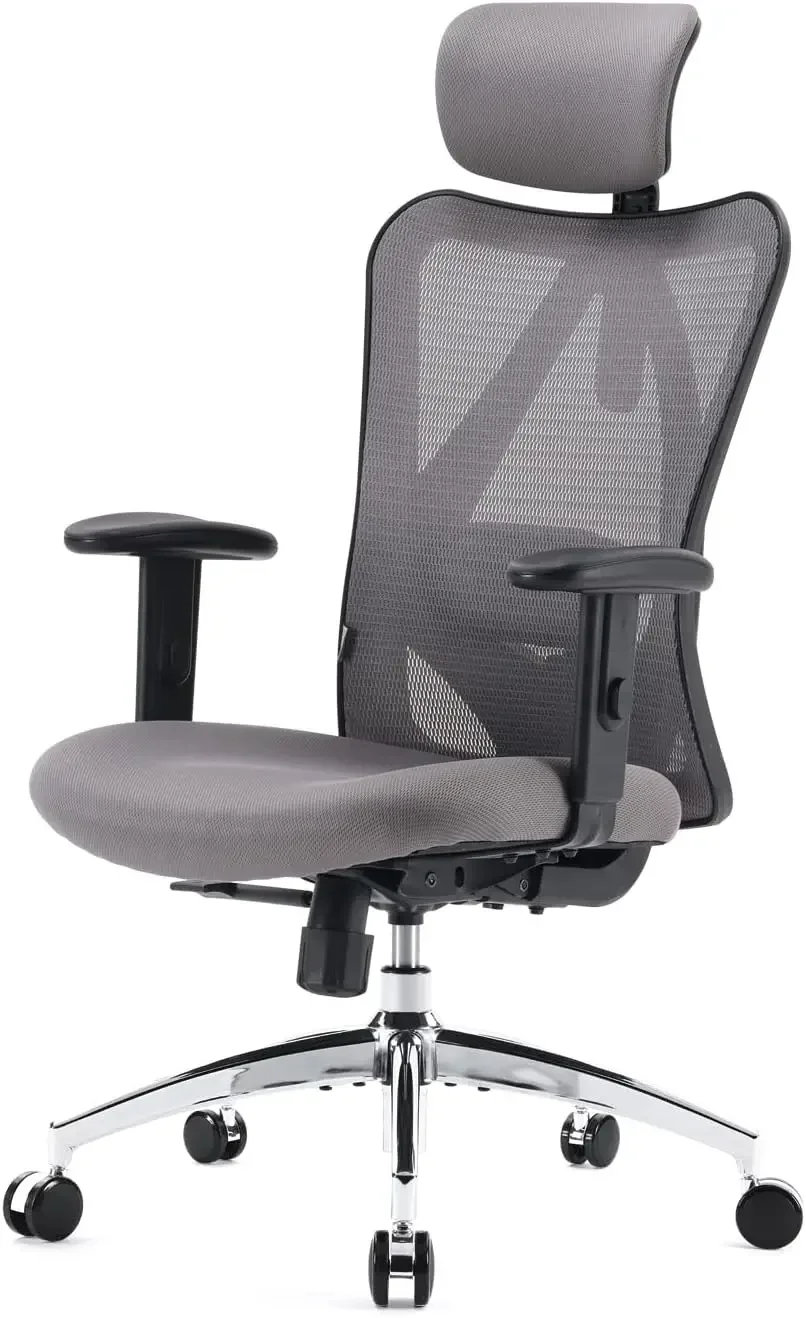 Ergonomic Office Chair for Big & Tall People Adjustable Headrest w/ 2D Armrest Lumbar Support & PU Wheels Swivel Tilt Function