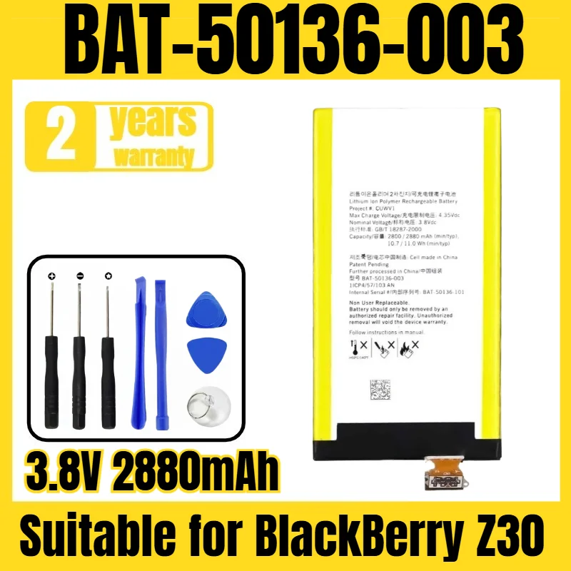 

Suitable for BlackBerry Z30 battery BAT-50136-003 mobile phone battery, new large capacity, free tool 3.8V 2880mAh