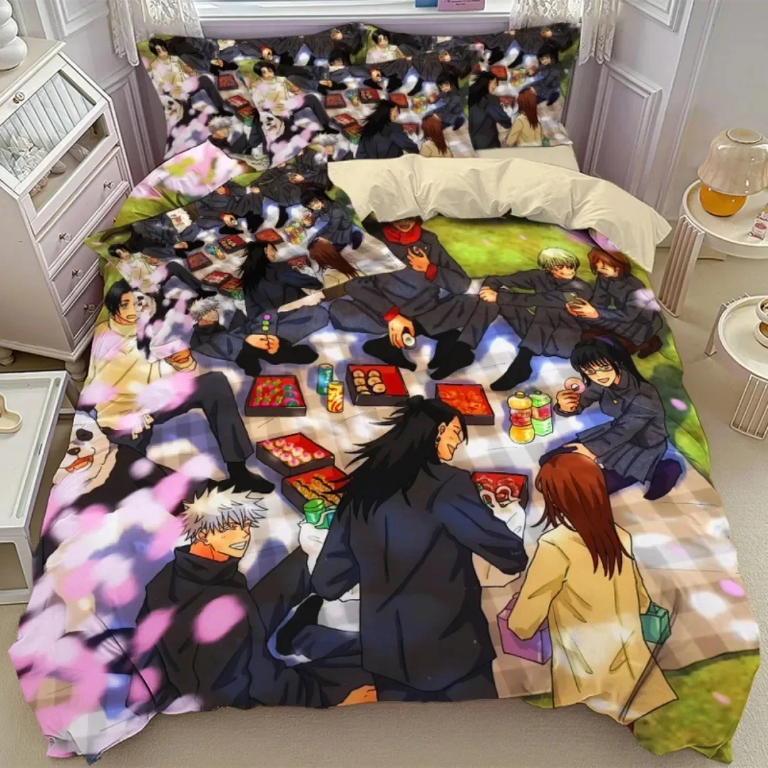 Hot Anime Jujutsu Kaisen Bedding Set,3D HD Japan Famous Anime Duvet Cover Sets Pillowcase Decor For Kids Teenagers Holiday Gift