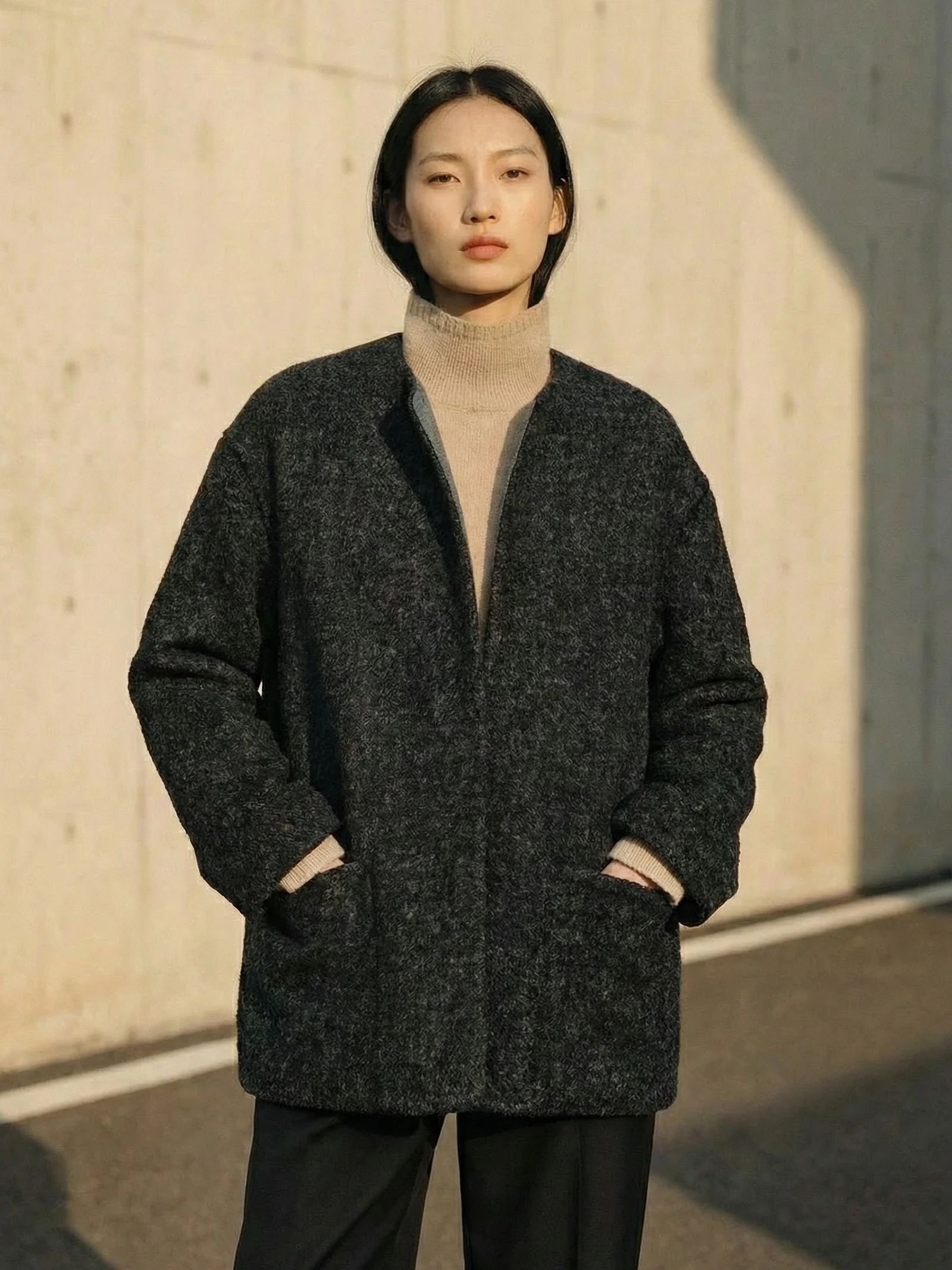 

Двусторонний свитер из шерсти альпаки с цветными блоками, женский вязаный свитер с длинными рукавами, круглым вырезом и пуговицами