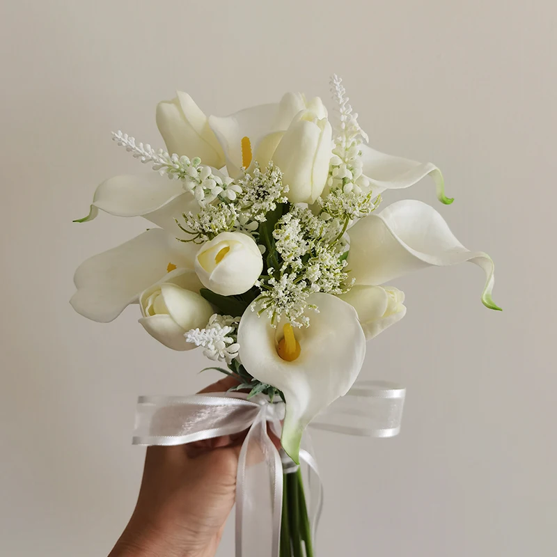 Bouquet de mariage artificiel Calla Lily, Bouquet à main, fleurs de maintien pour demoiselle d'honneur, accessoires de mariée