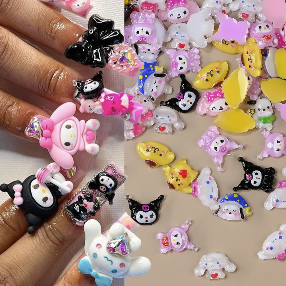 12 กริดผสม Sanrio การ์ตูนเรซิ่นเล็บ Charms ญี่ปุ่น Anime Kawaii Hello Kitty Kuromi สาว DIY เล็บ Rhinestones ตกแต่งเล็บ