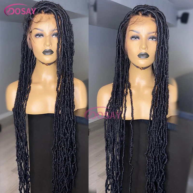 40 นิ้วยาวผีเสื้อ Locs Braided Wigs สังเคราะห์ 360 Full Lace ด้านหน้า Wigs สําหรับผู้หญิงสีดํา Passion Twist กล่องวิกผมลูกไม้ถัก