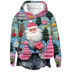 Christmas Hoodies Santa Claus 3D Print Women Streetwear Autumn Winter Hooded Sweatshirts Long Sleeve Pullovers Female Clothing