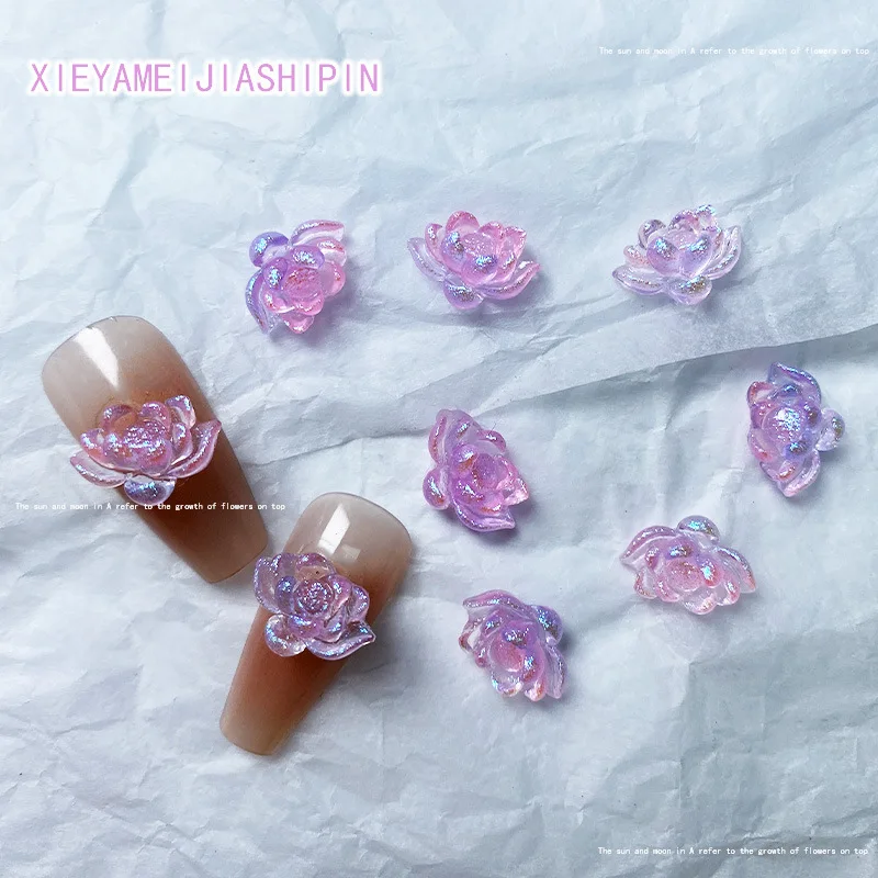 20pcs 3D Kawaii Rose Flower Nail Art Charms Blue Rose Camellia Butterfly Nail Decorations Jewelry DIY Press on Nails Accessories