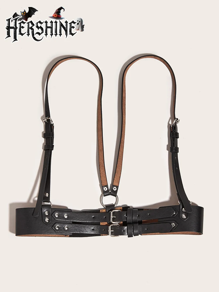 HERSHINE цельный женский черный широкий пояс, двухслойный плечевой ремень Y2K, аксессуар на Хэллоуин в готическом стиле, модный предмет