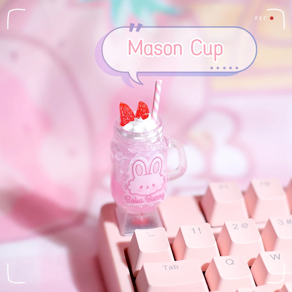 Tapa de Teclado mecánico para MX Switch, accesorios transparentes estéreo de helado, color rosa, bonitos dibujos animados Kawaii