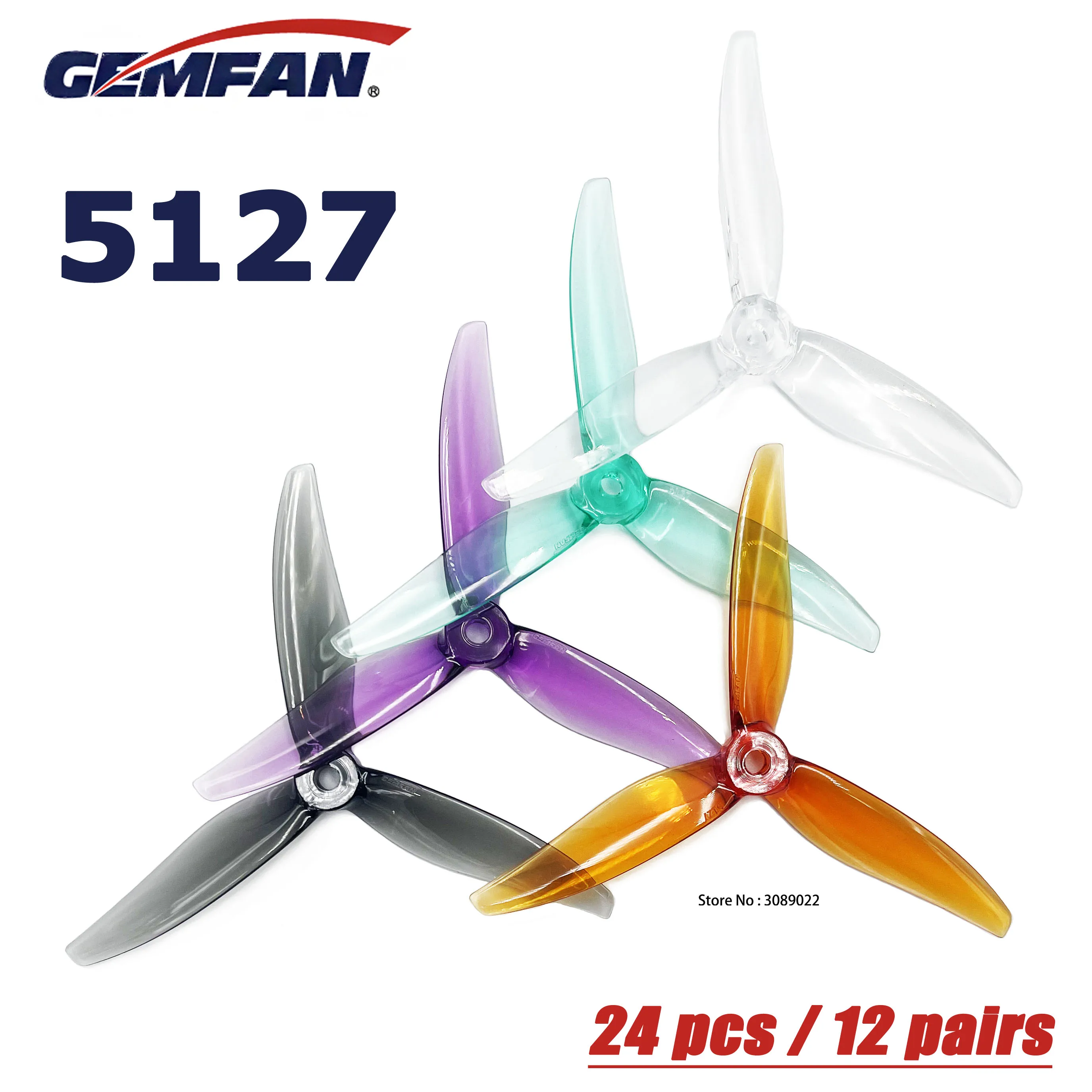 24 stücke/12 pairs Gemfan 5127 5,1 zoll 3 Klinge/Tri-Klinge Propeller Requisiten FPV Bürstenlosen 2306 2207 Motor Für FPV Racing Drone Requisiten