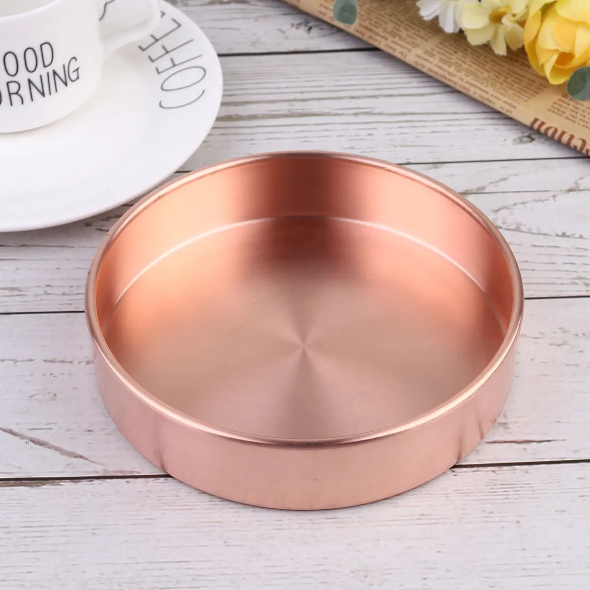 Edge Rose Golden 14cm Round Copper Jewelry Plate Storage Dish Organizer for Rings Necklaces Earrings Bracelets Valentines Day