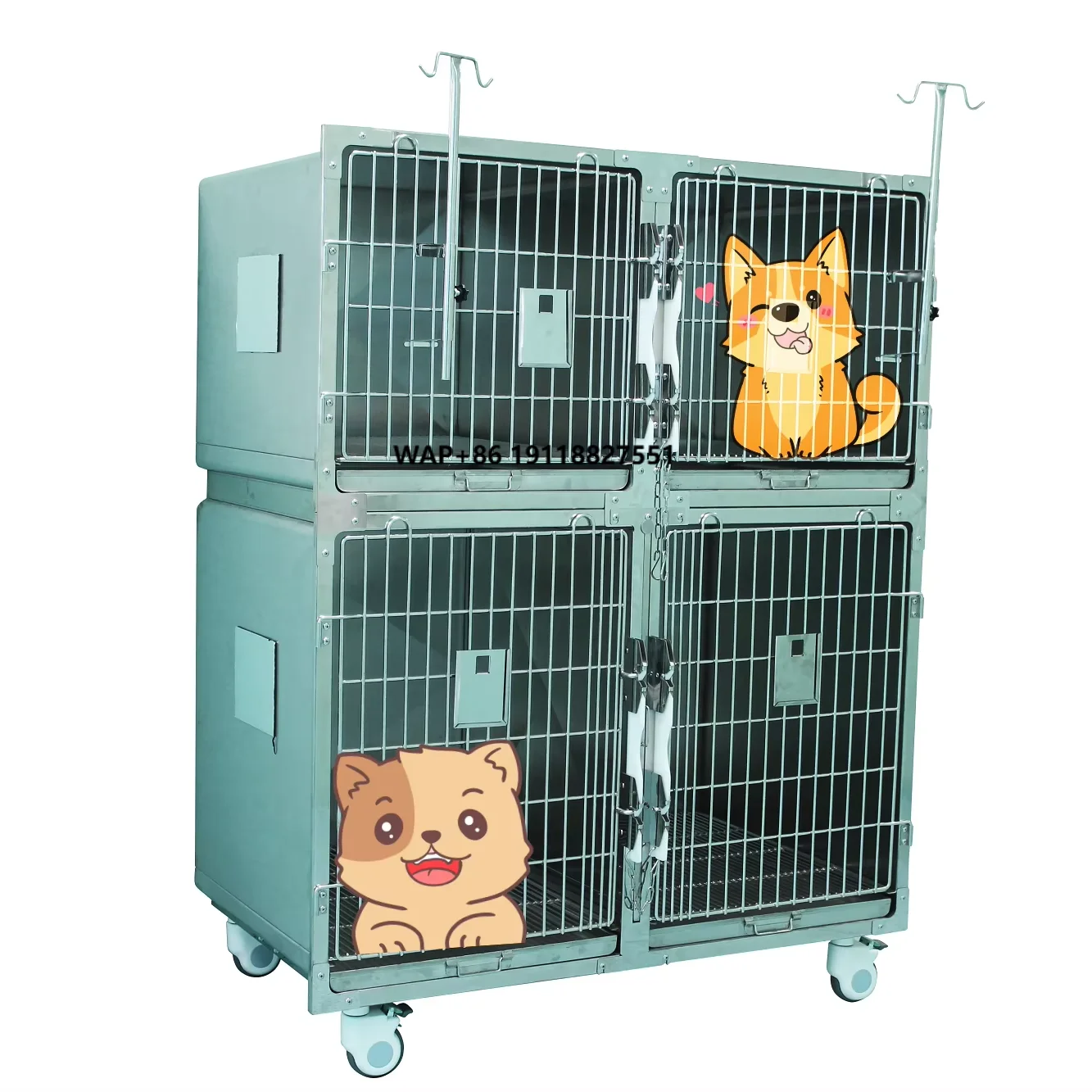 

Professional 4-Section Dog Kennel - Stainless Steel Lockable Cage with Casters for Vet Clinics & Boarding