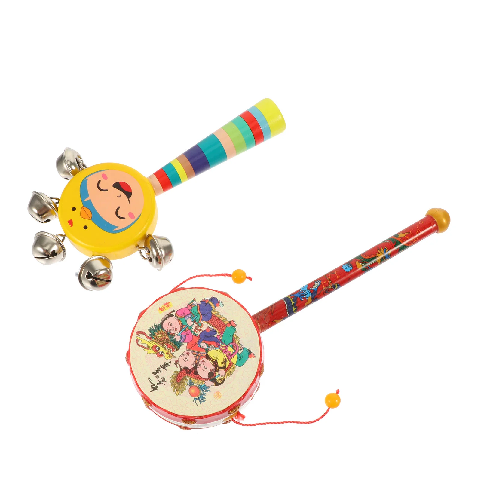 2 Pcs Wooden Children's Hand Bell Baby Girl Toys Drum Abs Cartoon -drum