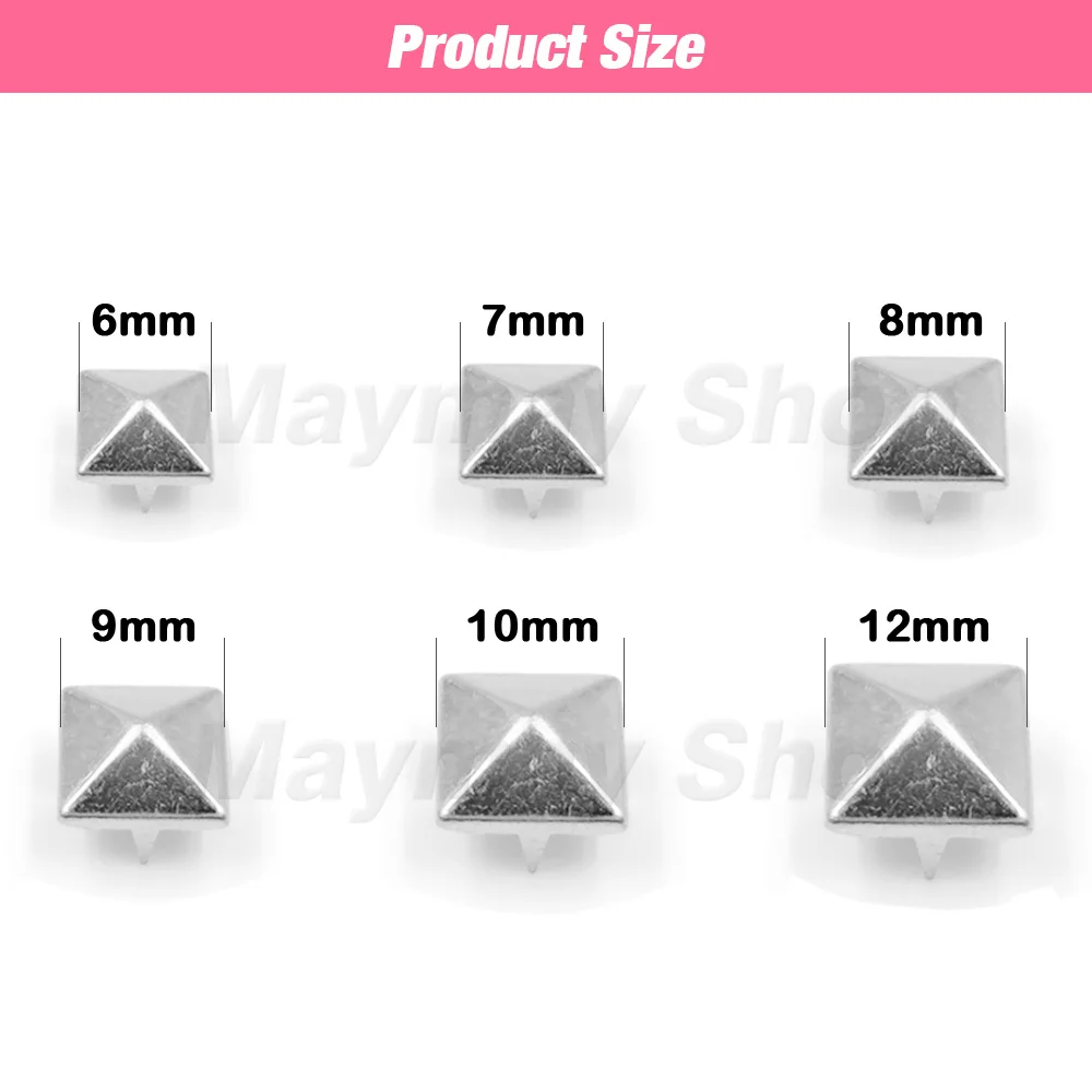 100Pcs 6-12mm Metal Rivets Square Spike Studs Pyramid Rivets For Leathercraft/Clothes/Shoes/Bags/Belt Punk DIY