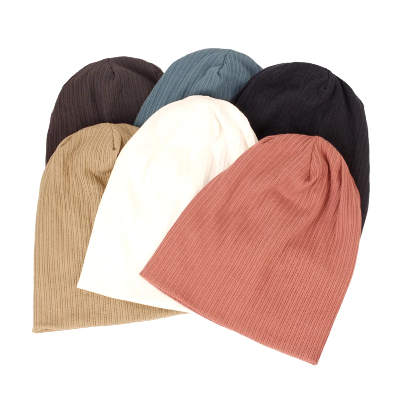 Women Spring Autumn Candy colors Ribbed Beanie Fashion Stretch Slouchy Caps Ladies Female Knitted Stripes Skullies Bonnets Hat