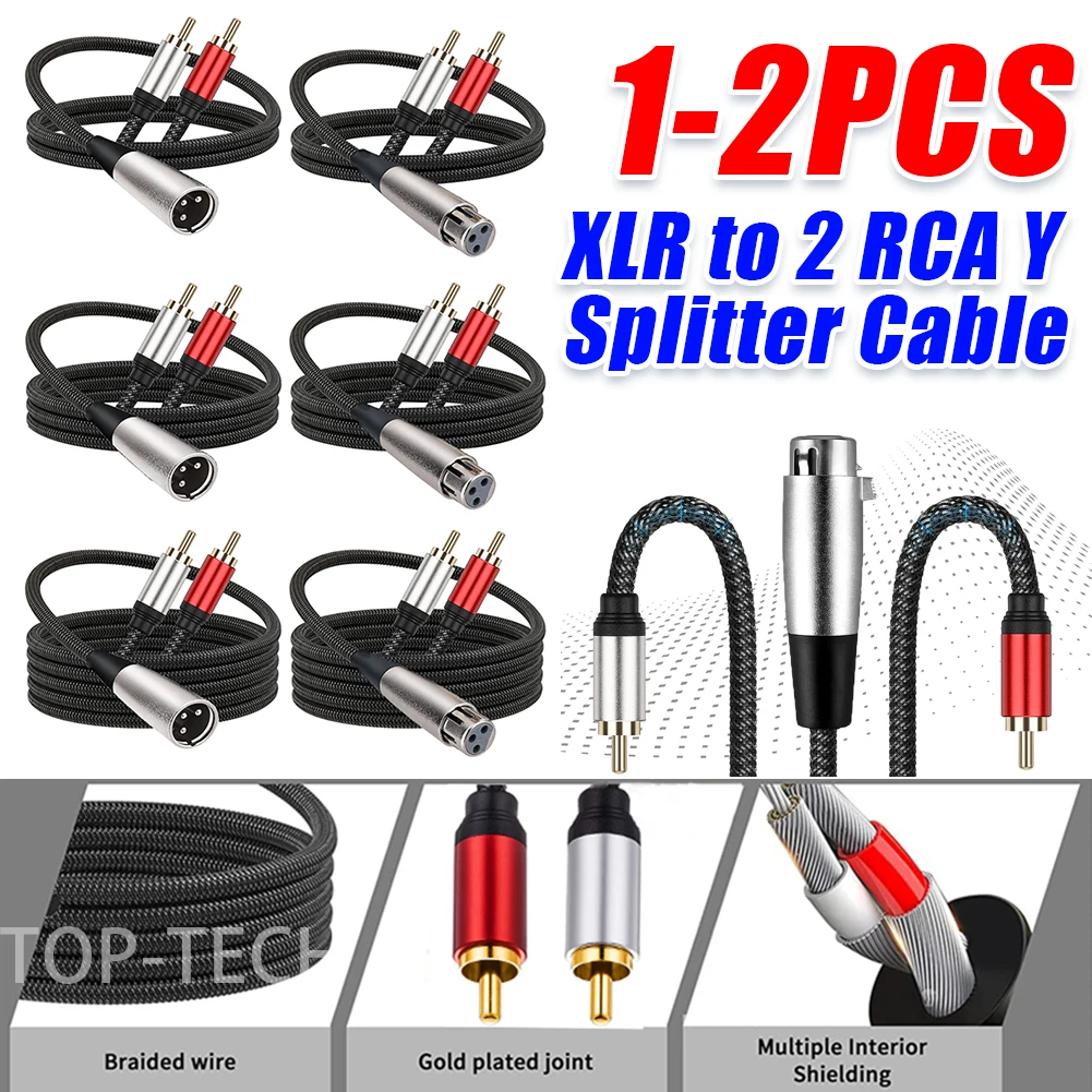 XLR do 2 RCA Y kabel splittera czysty dźwięk transmisja sygnału XLR męski/żeński do podwójnego kabla męskiego RCA 1/2/3M kabel głośnikowy