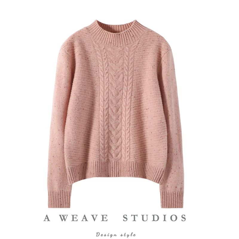 

100% Cashmere Sweater Women Mock Neck Jacquard Pullover Autumn Winter Thick Twist Knitwear Dot Yarn Cashmere Clothing Top