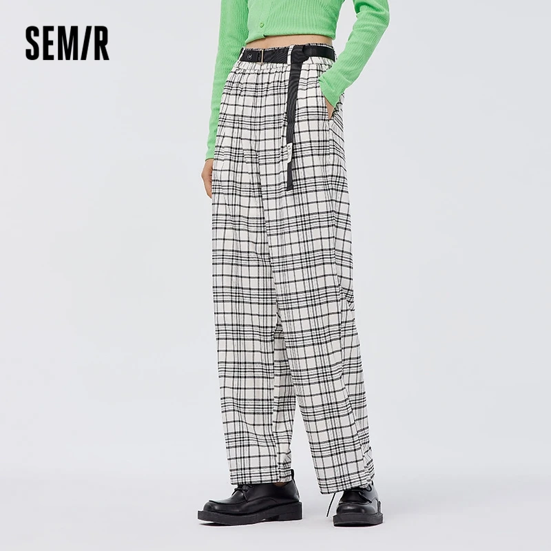 Semir Casual Pants Women Leggings Straight Leg Pants Temperament Spring Literary And Artistic Plaid Pants Fashion Retro Style