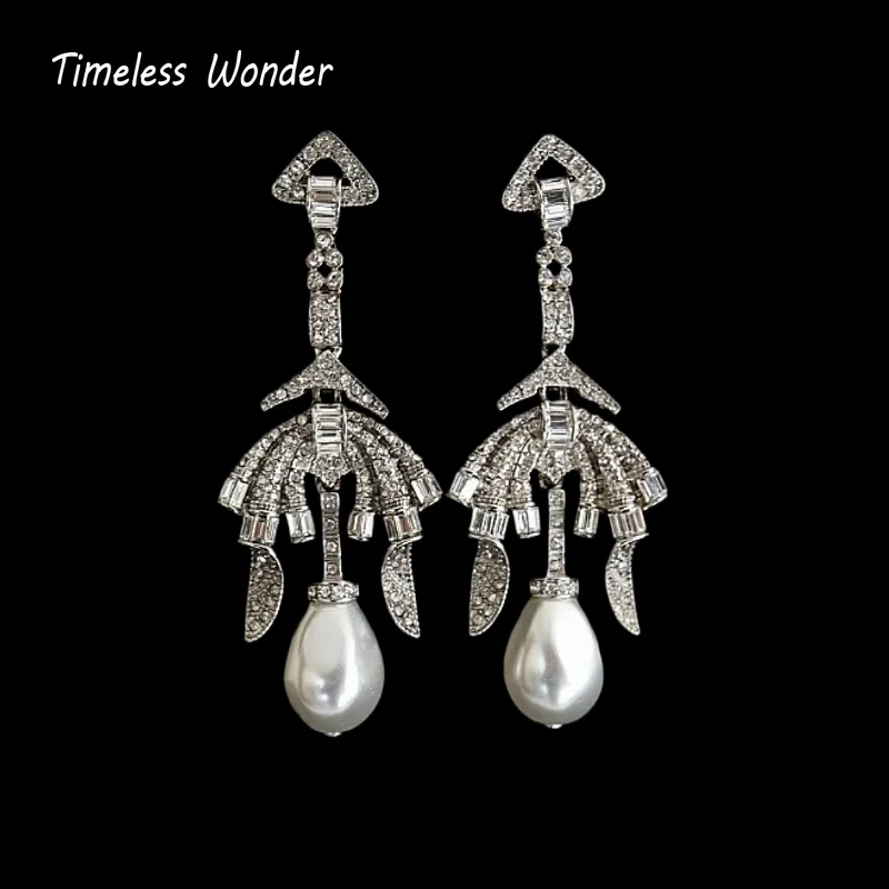 

Timeless Wonder Fancy Zircon Geo Glass Pearl Stud Earrings Women Designer Jewelry Trendy Gift Top Classy Simple Neat Party 5133