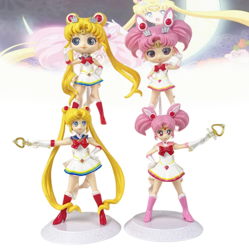 Anime Sailor Moon Action Figures Kawaii Tsukino Usagi Chibiusa Cartoon Model Figurine Cake Desktop Decoration Kids Toys Gifts