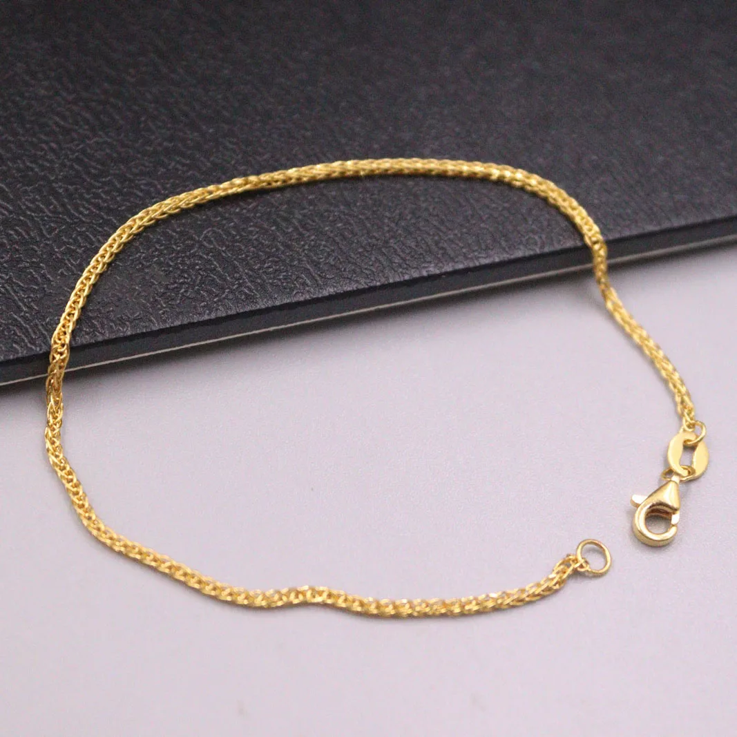 

999 Pure 24k Yellow Gold Bracelet For Women Thin 1.5mm Thin Wheat Link 6.7inchL