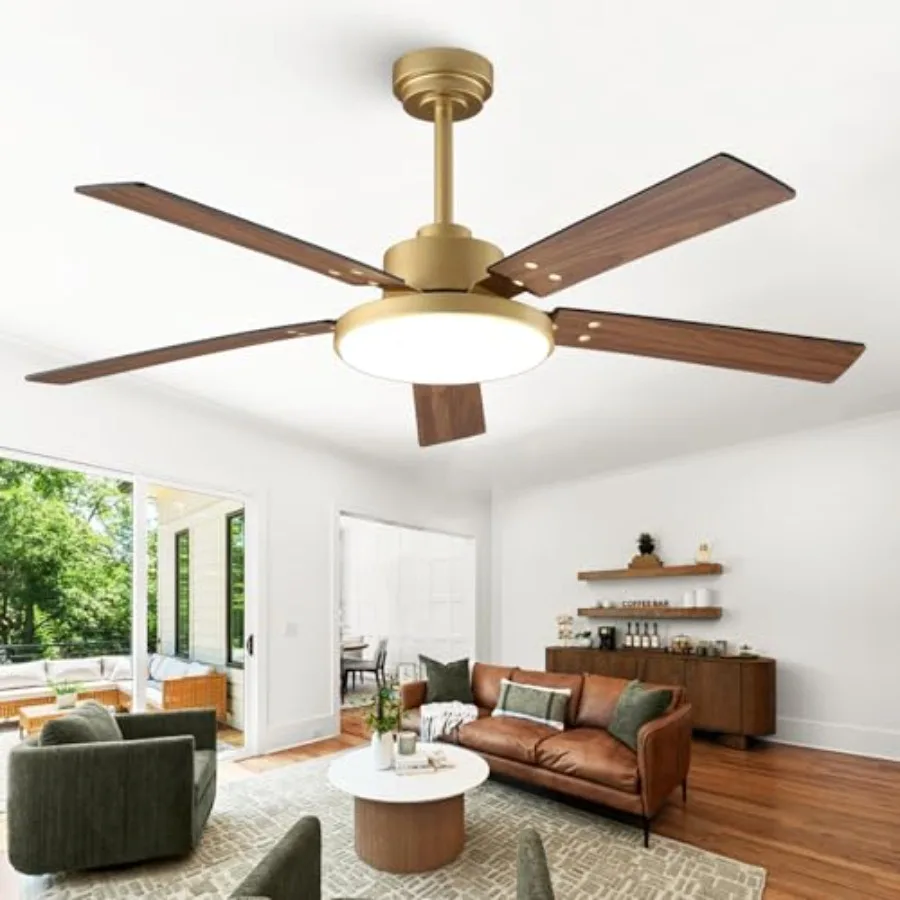 

Bedroom and living room ceiling fan: gold and black, 52 inch, DC motor, 6 speeds, quiet, ETL listed, with 12.2'' 3CCT LED light