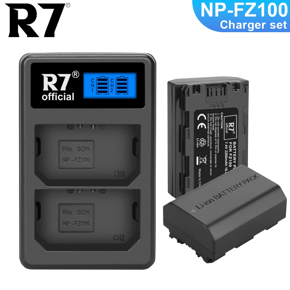 

R7 NP-FZ100 NPFZ100 NP FZ100 2280mAh Battery + LCD Dual Charger for Sony NP-FZ100, BC-QZ1, Sony a9, a7R III, a7 III,A6600