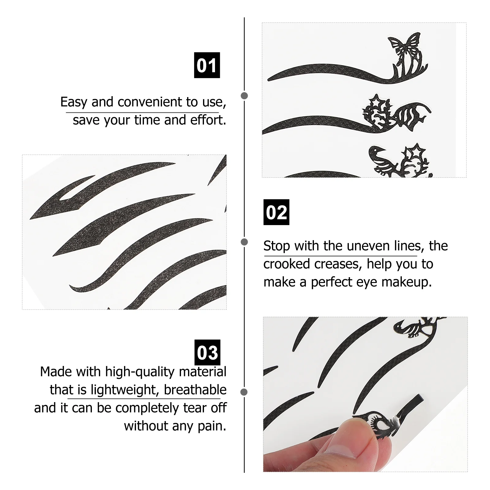 80Pairs Eyeliner Stickers Perfecte Uitlijning Gezicht Decals Afscheuren Zonder Pijn Glamoureuze Look voor Vrouwen Mannen Kinderen Halloween