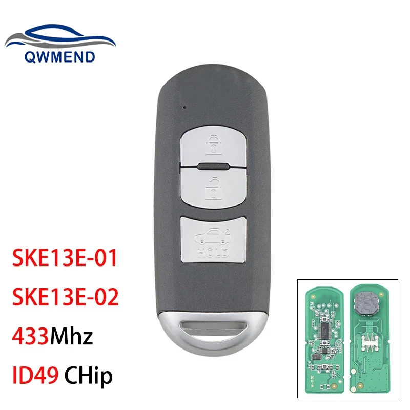 

QWMEND SKE13E-01 SKE13E-02 Car Remote Key for Mazda 3 CX-5 2015-2018 3 Buttons Smart Car Key 433Mhz ID49 Chip