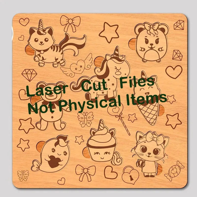 50 Designs Children Kids Puzzles Laser Cut 2D Files Vector Pattern SVG DXF CDR Format Drawings