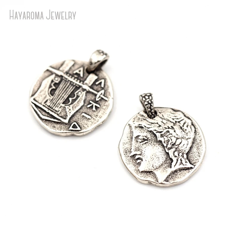 

6Pcs Pendant Round Coin Shape Circle Head Portrait Antique Silver Color Copper Jewelry Vintage Charms PM53771