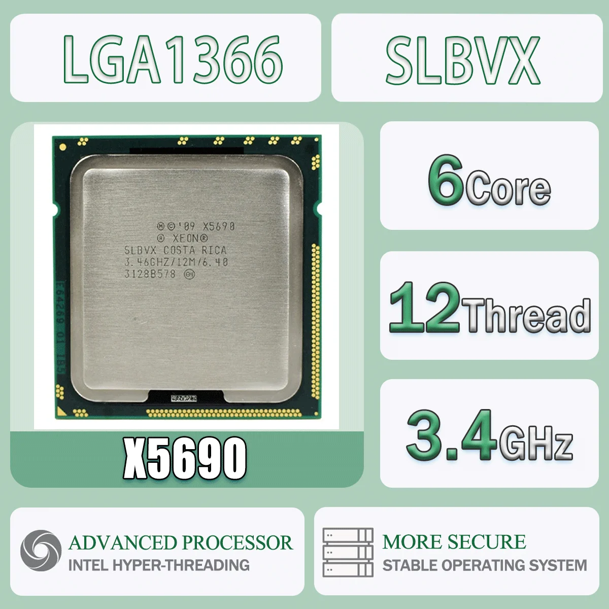 Intel Xeon X5690 3.46GHz 6 Cores 12 Threads Computer CPU Processor Server X5690 Package LGA 1366 SLBVX