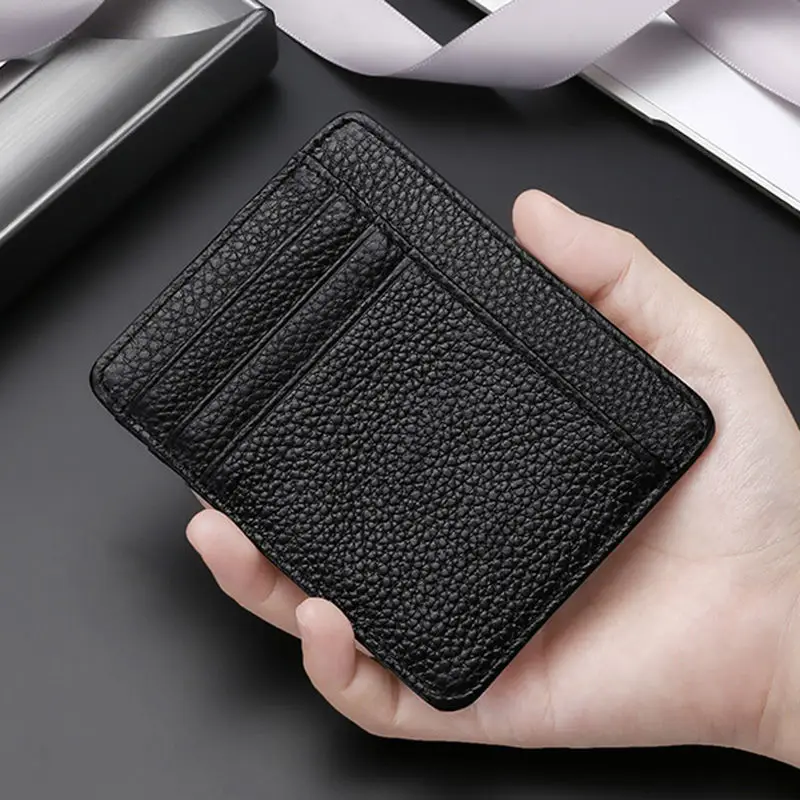 Simple Wallet Card Holder Thickened Coffee Pink Zipper Coin Bag for Male Female Students Solid Faux Leather Credit Card Holder