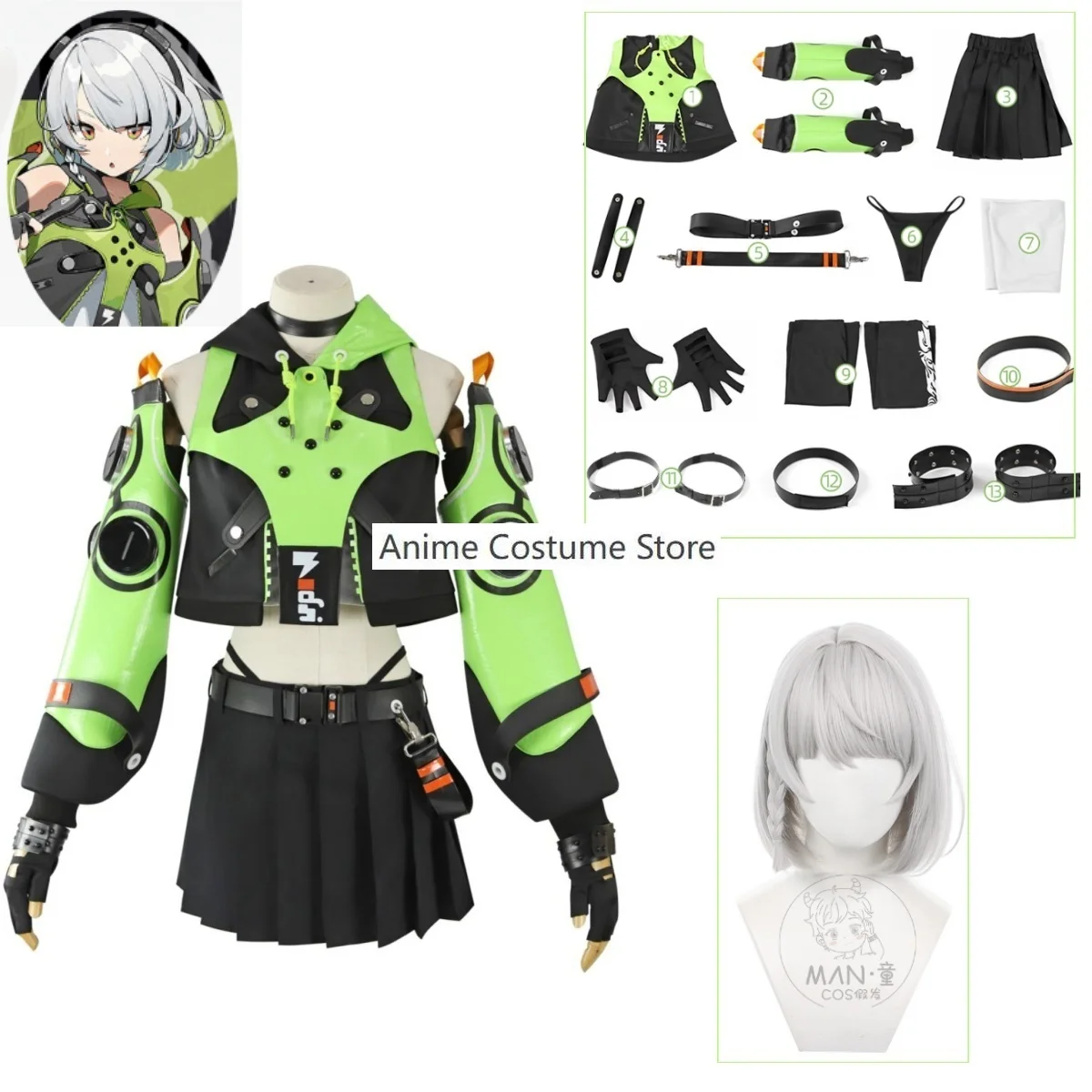 Jeu Zenless Zone ontariAnby Demara Cosplay Costume Set, Gentle House, Fluorescent, Vert Trempé, Halloween