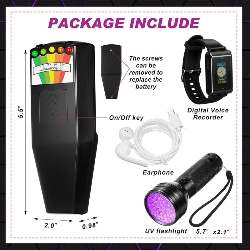 ABZV-3 Piece Equipment Kit LED Emf For Paranormal Research Tools