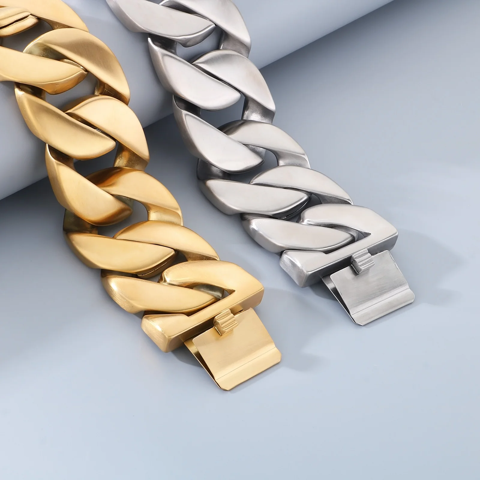 43mm Bigger Heavier Brushed Chunky Cuban Chain Necklace  - 316L Stainless Steel - KN288399-KJX