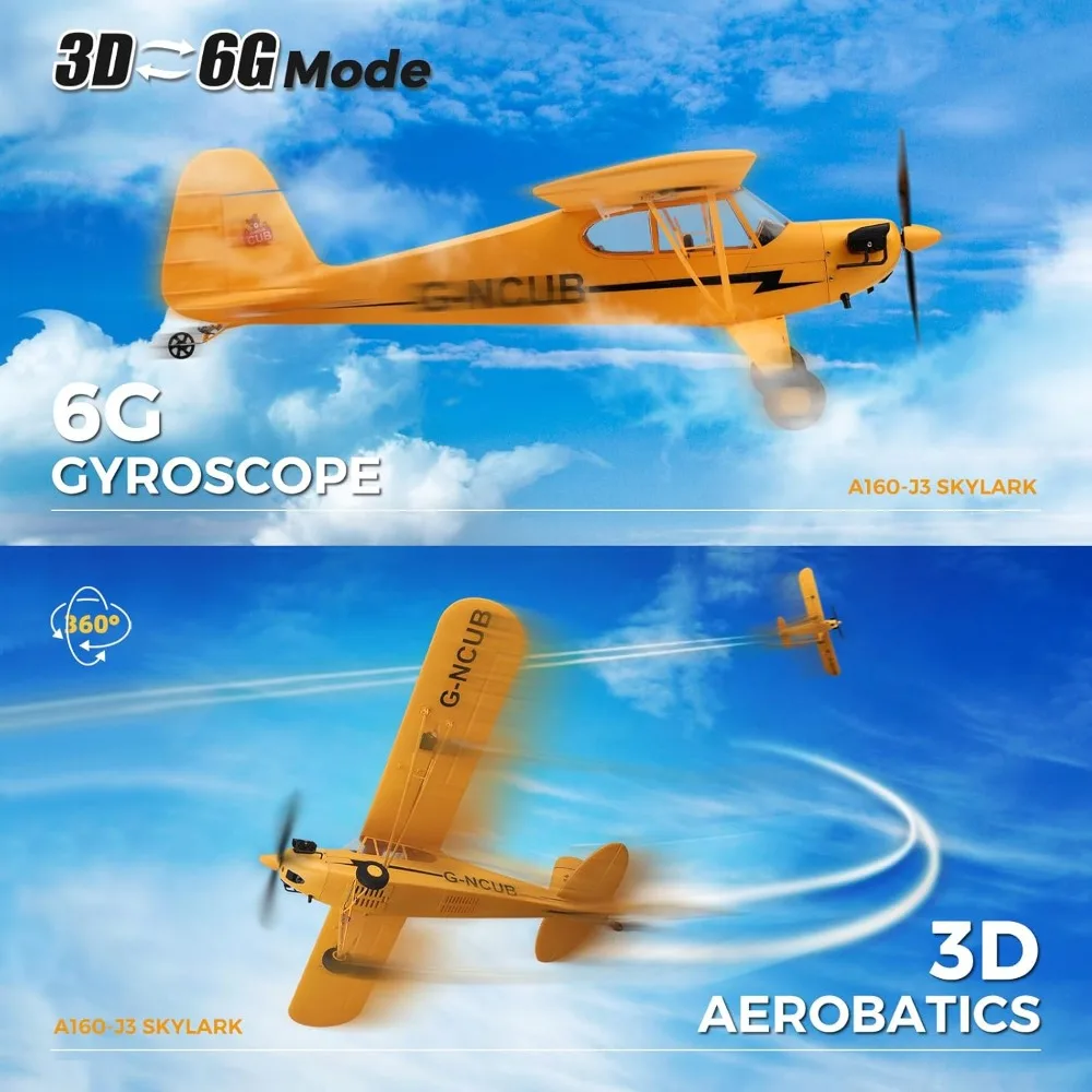 CKYSCHN A160 J3 Avión Gyro 2.4G RC de 6 ejes para adultos con vuelo 3D sin escobillas y control remoto de 5 canales, incluido 2 baterías