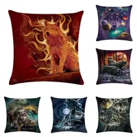 Men's Pillowcase Sofa Decoration Snow Wolf  Northern Forest Night Watchman Colorful Animal Cushion Cover