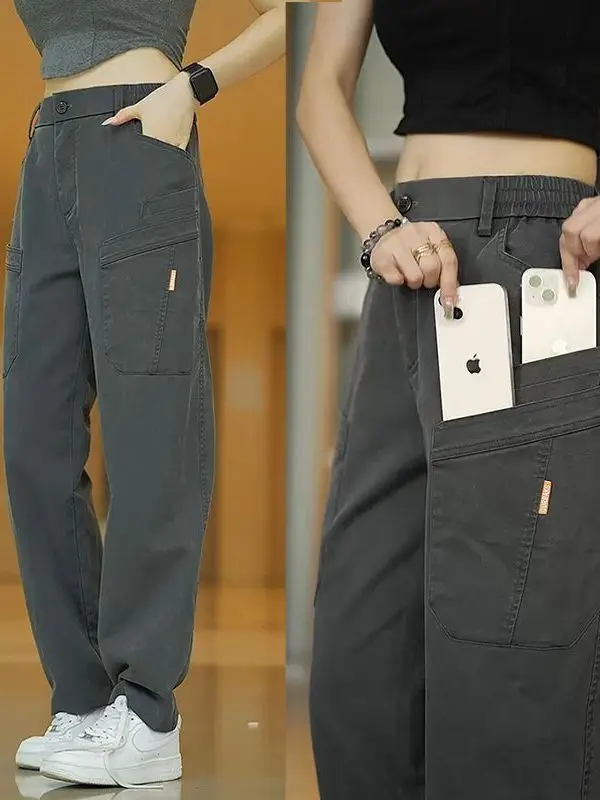 

Летние тонкие повседневные брюки с несколькими карманами, мужские прямые брюки с эластичной резинкой на талии, универсальная рабочая одежда, молодежная активная одежда
