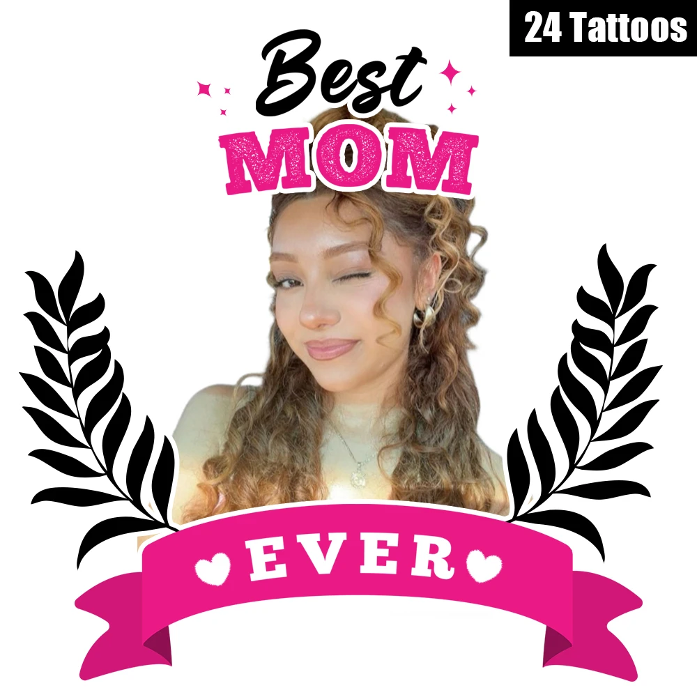24 diseños, la mejor mamá de todos los tiempos, pancarta de amor, tatuaje temporal personalizado para la cara, foto personalizada, tatuaje facial personalizado, recuerdos de fiesta divertidos